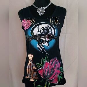 Edgy Skull and Rose Graphic Tank Top